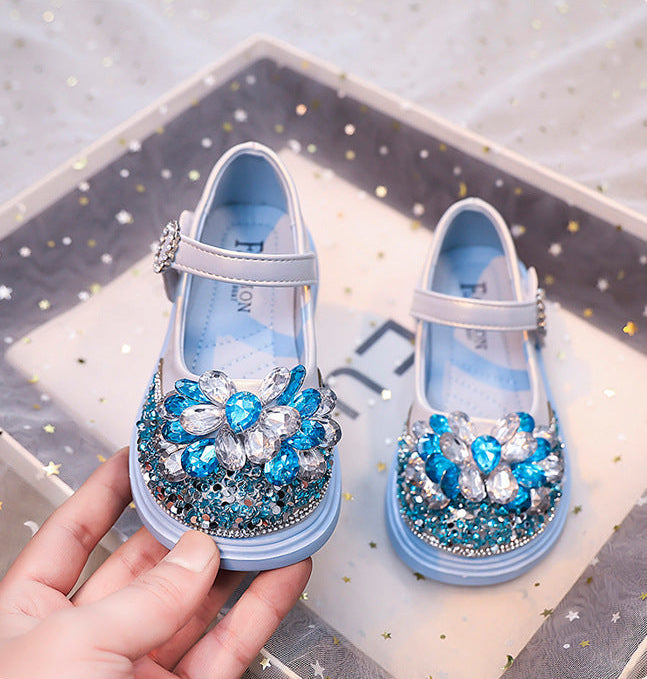 حذاء بناتي أنيق بتصميم زهرة كريستالية لامعة