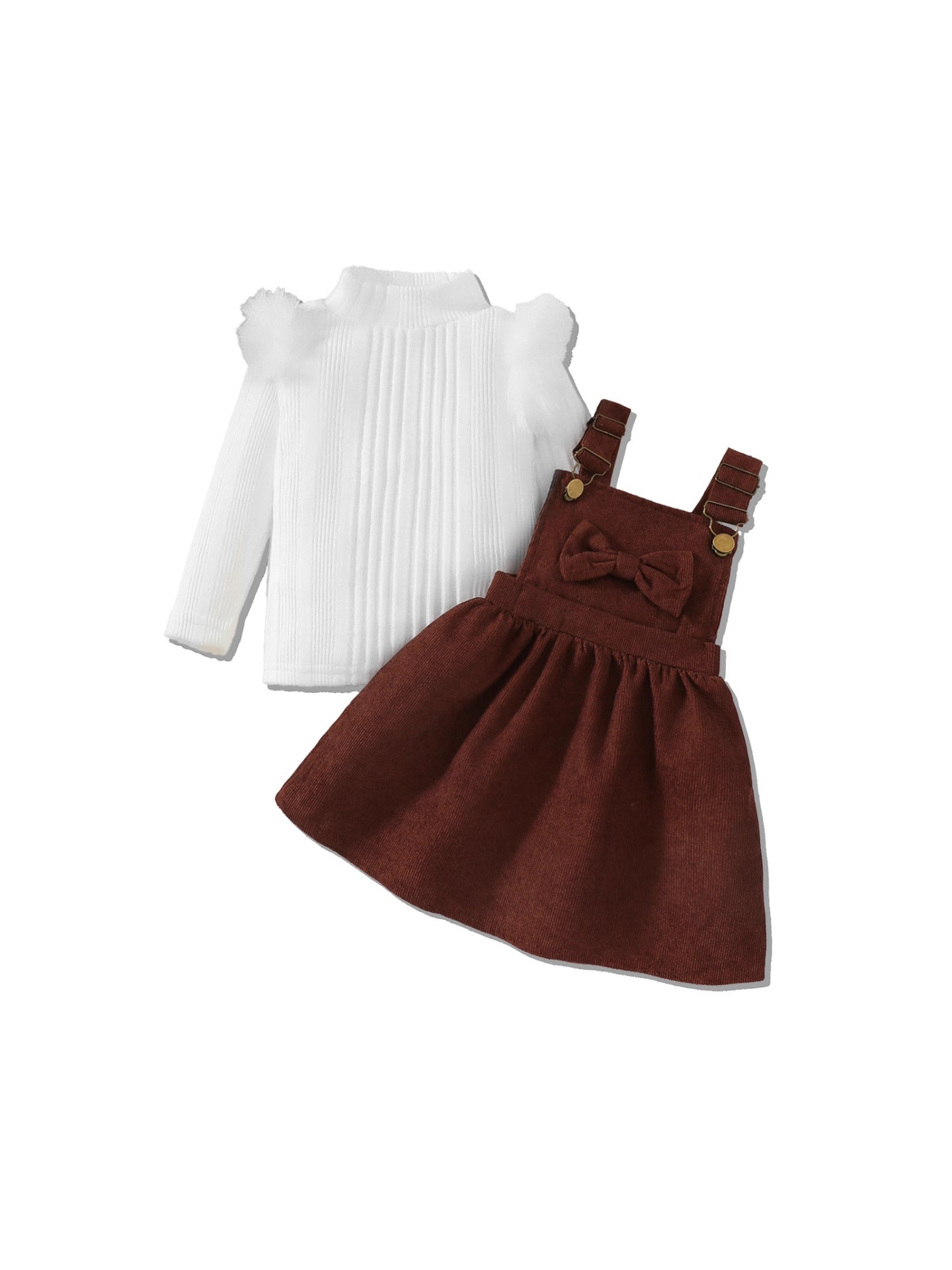 Conjunto clásico y moderno de 2 piezas: camiseta de manga larga y vestido con tirantes.