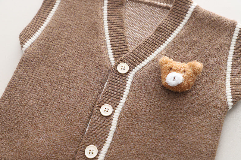 Conjunto de 3 piezas: camisa de cuadros, chaleco de lana y pantalón