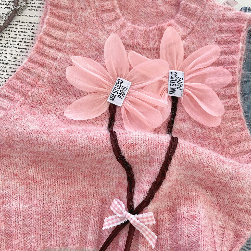 Conjunto de 3 piezas para niñas: blusa con volantes, chaleco de lana y pantalón vaquero.