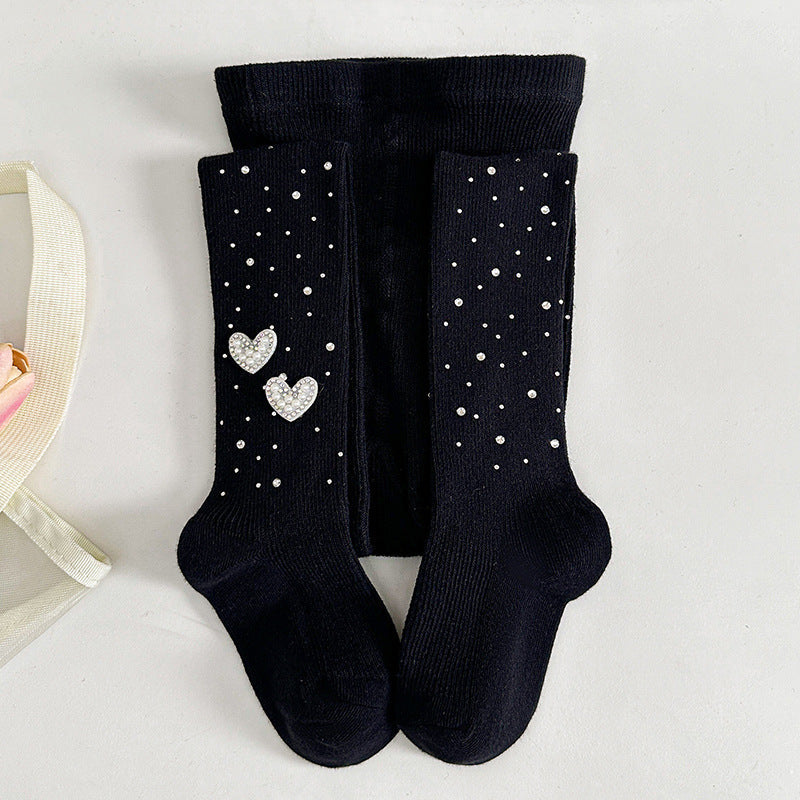 Calcetines de algodón para niñas decorados con corazones de cristal brillantes