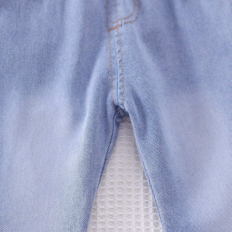 Conjunto de 3 piezas: camisa de manga larga, chaleco de lana decorado y pantalón vaquero