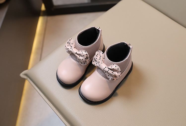 حذاء بناتي أنيق بتصميم عصري مع ربطة جانبية منقّطة