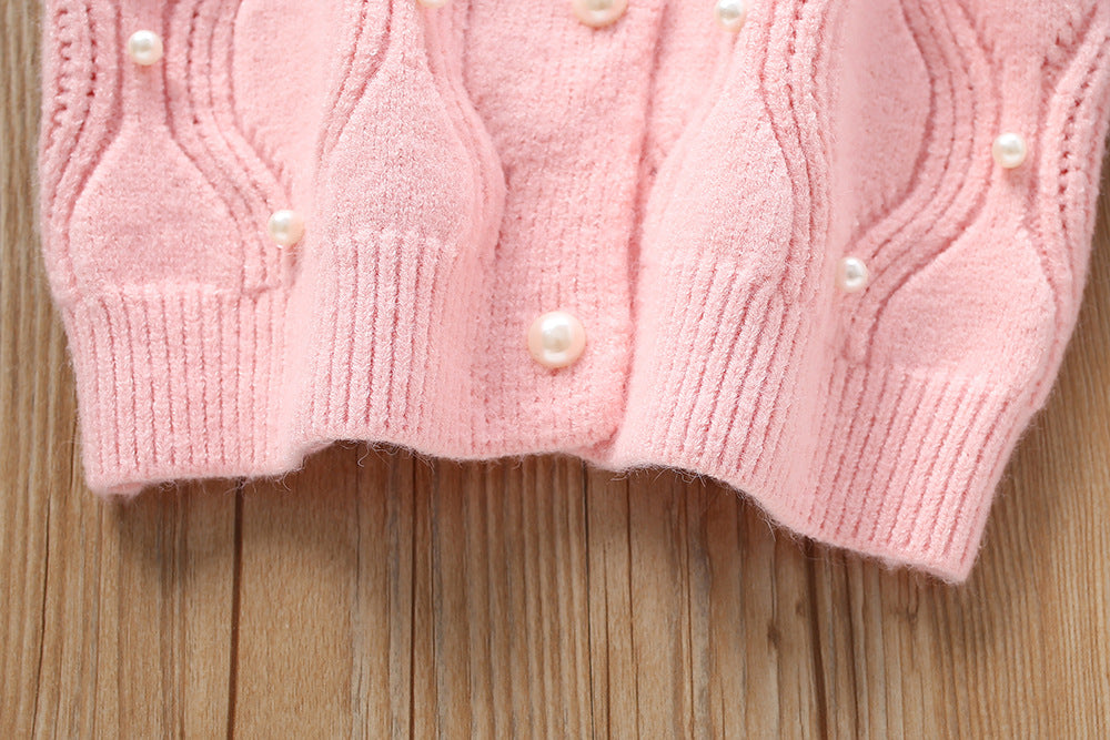 Vestido de niña de invierno suave con un toque de encaje de dos piezas.