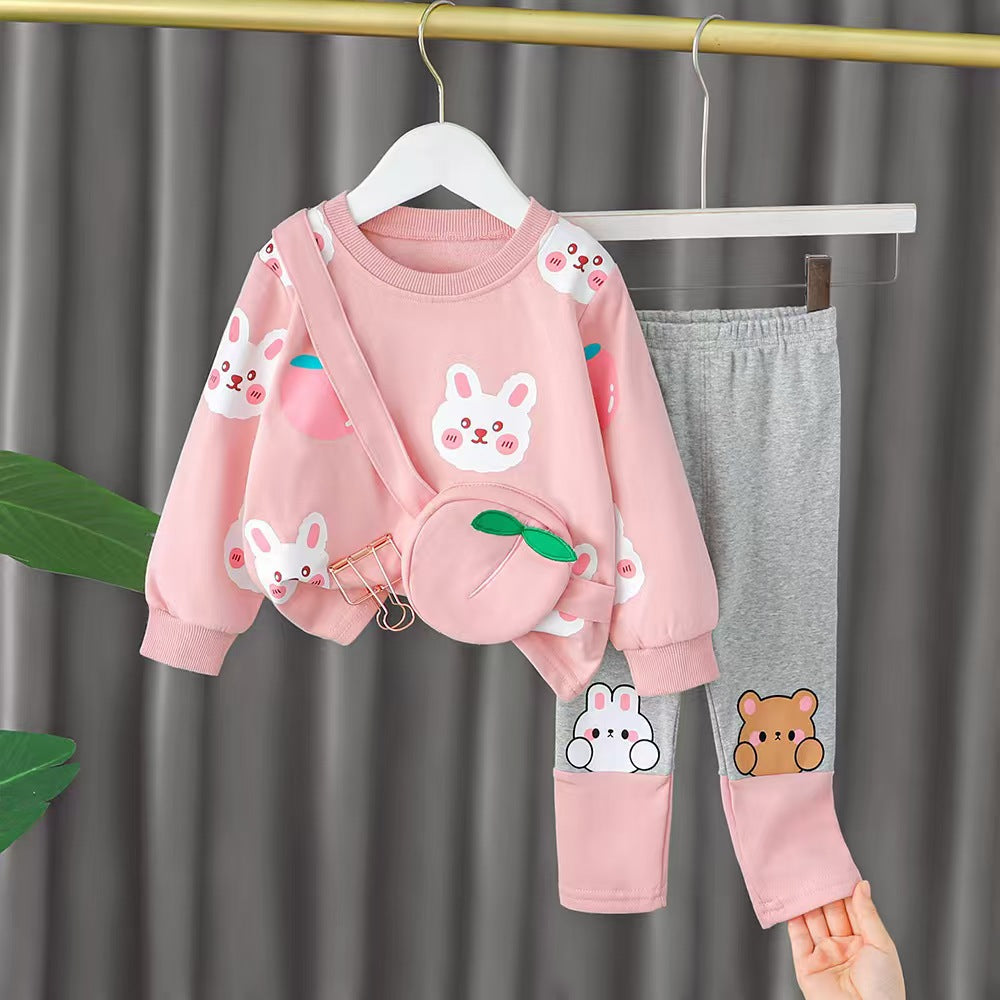 ¡Los conjuntos infantiles más adorables! Con dibujos de osito, conejito y bolsos de frutas 3D