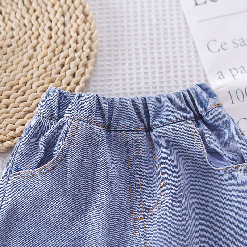 Conjunto de 3 piezas: camisa de manga larga, chaleco de lana decorado y pantalón vaquero