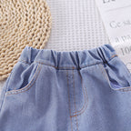 Conjunto de 3 piezas: camisa de manga larga, chaleco de lana decorado y pantalón vaquero