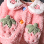 Conjunto de 2 piezas: chaqueta de terciopelo con estampado de fresas y pantalón de terciopelo.