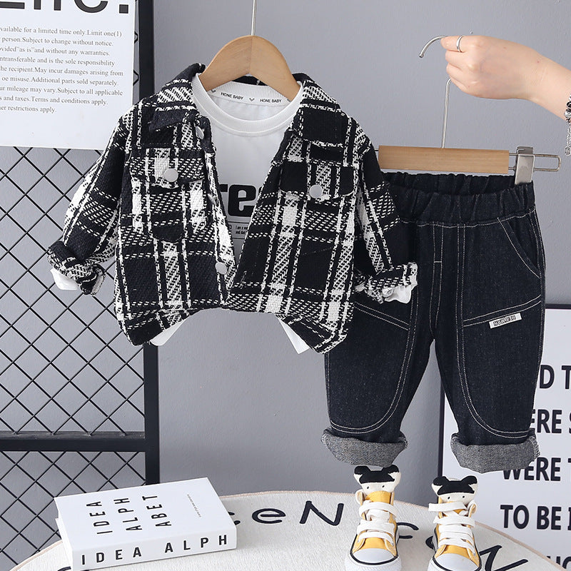 Conjunto de 3 piezas: camisa, camiseta interior y pantalón vaquero