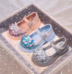 حذاء بناتي أنيق بتصميم زهرة كريستالية لامعة
