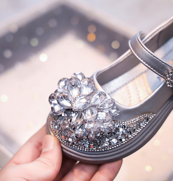 حذاء بناتي أنيق بتصميم زهرة كريستالية لامعة
