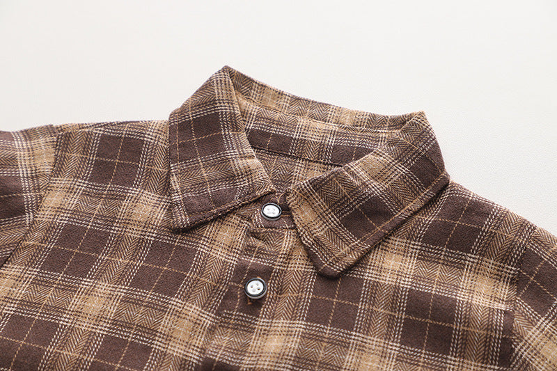 Conjunto de 3 piezas: camisa de cuadros, chaleco de lana y pantalón