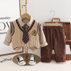 Conjunto clásico de 3 piezas: chaleco de lana, camisa de manga larga y pantalón