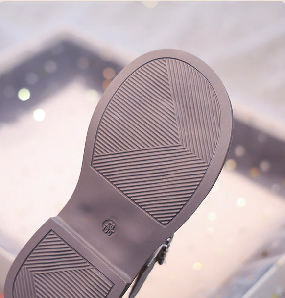 حذاء بناتي أنيق بتصميم زهرة كريستالية لامعة