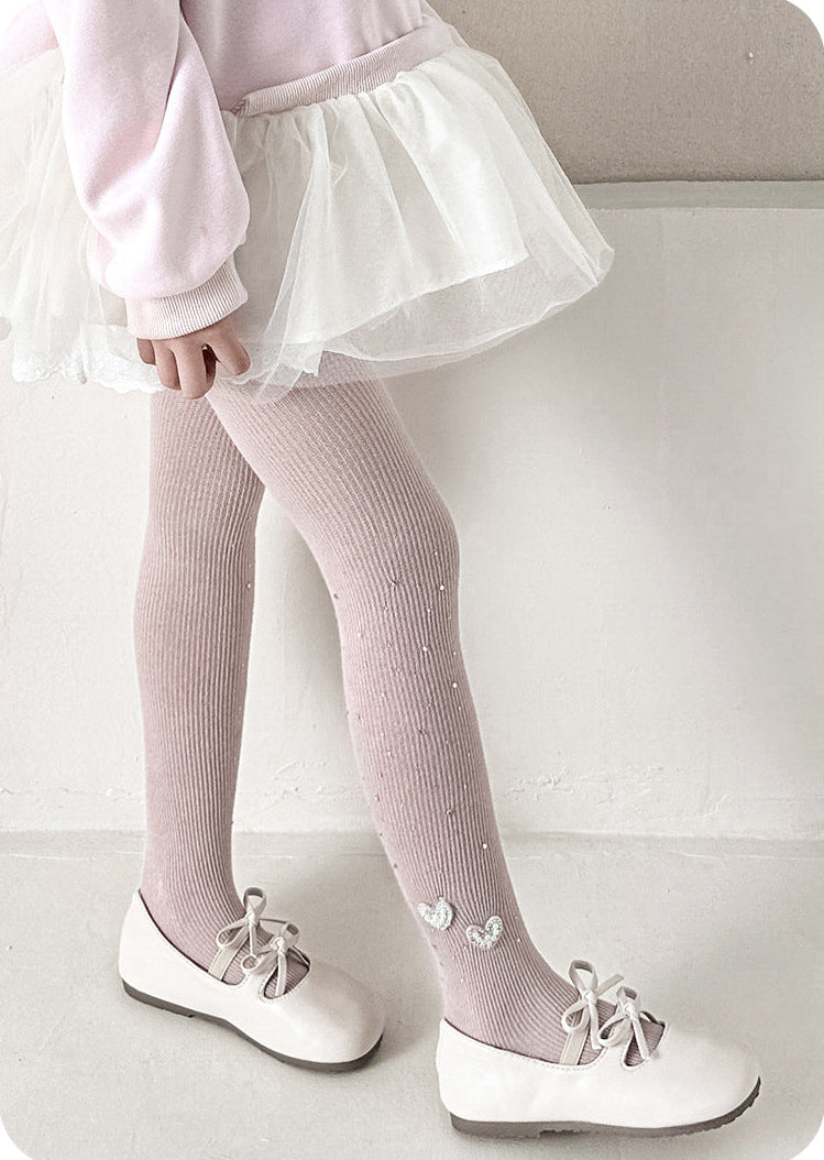 Calcetines de algodón para niñas decorados con corazones de cristal brillantes