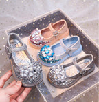 حذاء بناتي أنيق بتصميم زهرة كريستالية لامعة