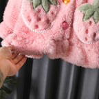 Conjunto de 2 piezas: chaqueta de terciopelo con estampado de fresas y pantalón de terciopelo.