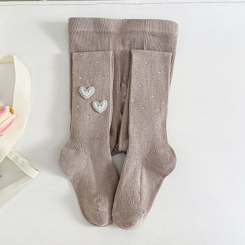 Calcetines de algodón para niñas decorados con corazones de cristal brillantes
