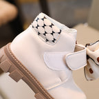 Botas de invierno elegantes con diseño de lazo de tela con lunares