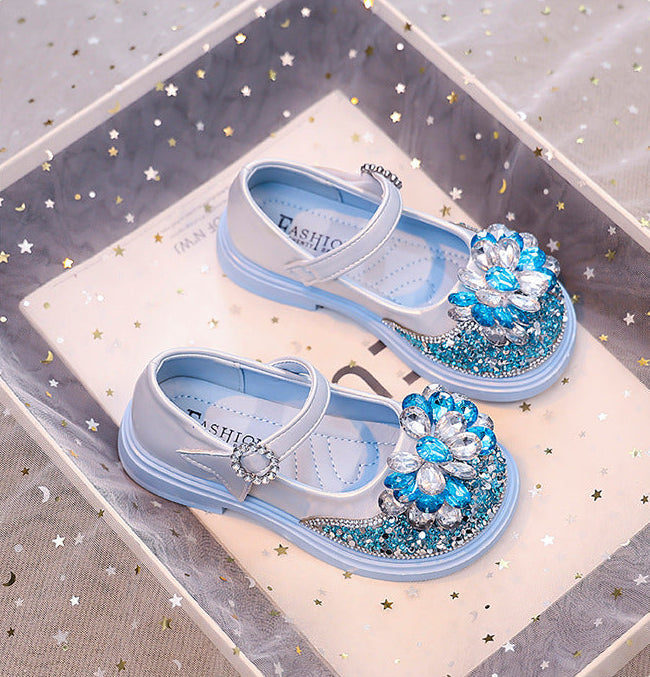 حذاء بناتي أنيق بتصميم زهرة كريستالية لامعة