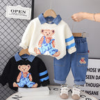 Conjunto de dos piezas con estampado de oso, estilo casual de otoño para niños
