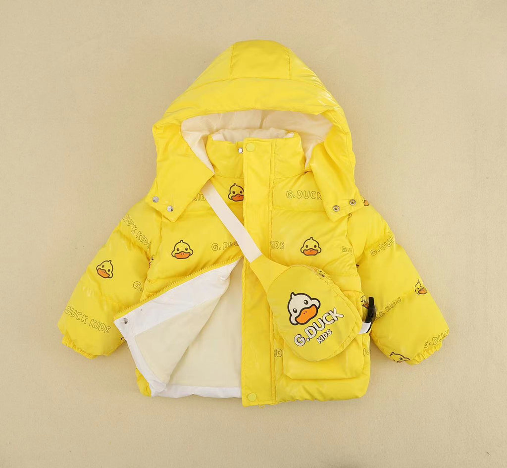 Chaqueta de invierno con capucha y estampado de patitos con diseño moderno