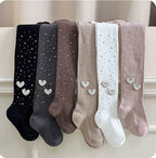 Calcetines de algodón para niñas decorados con corazones de cristal brillantes