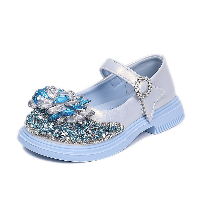 حذاء بناتي أنيق بتصميم زهرة كريستالية لامعة