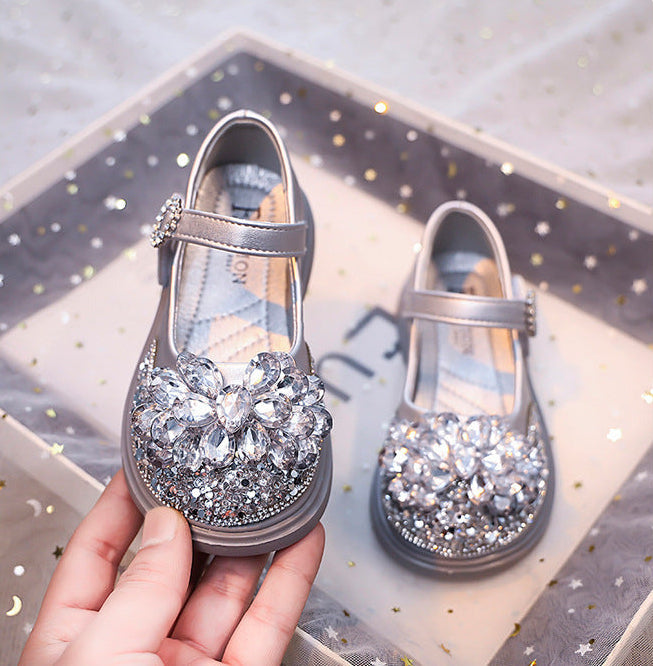 حذاء بناتي أنيق بتصميم زهرة كريستالية لامعة