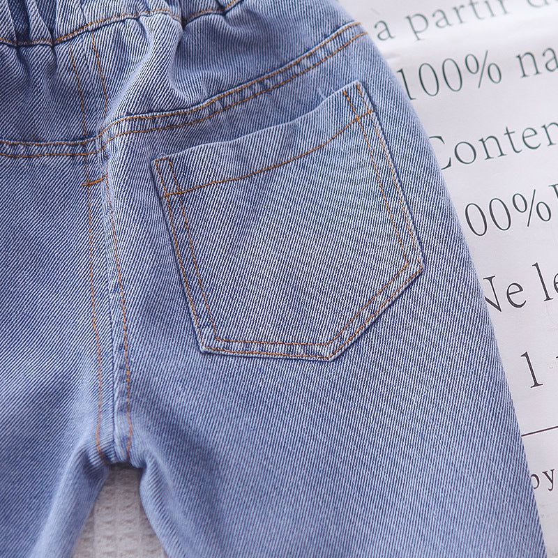 Conjunto de 3 piezas: camisa de manga larga, chaleco de lana decorado y pantalón vaquero