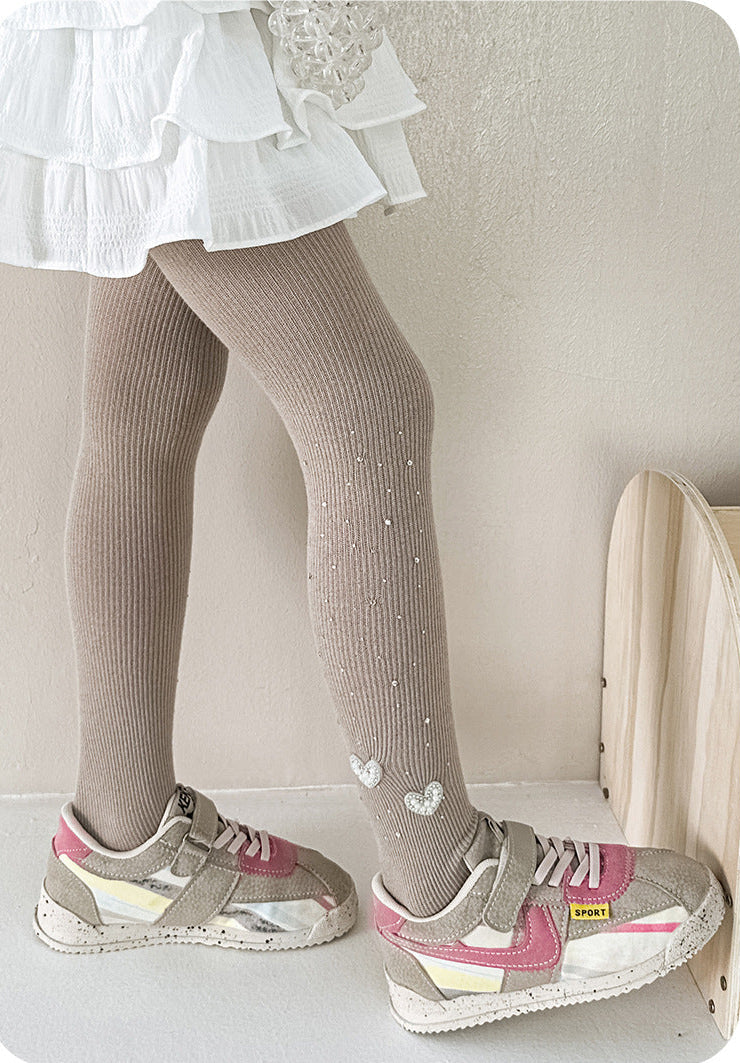 Calcetines de algodón para niñas decorados con corazones de cristal brillantes