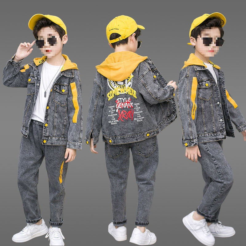 Conjunto de 3 piezas: chaqueta vaquera, sudadera interior con capucha y pantalón vaquero