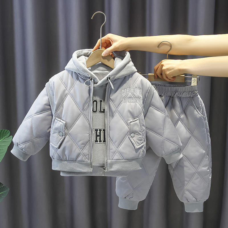 Conjunto de invierno de 3 piezas: sudadera cálida con capucha, chaleco acolchado y pantalón