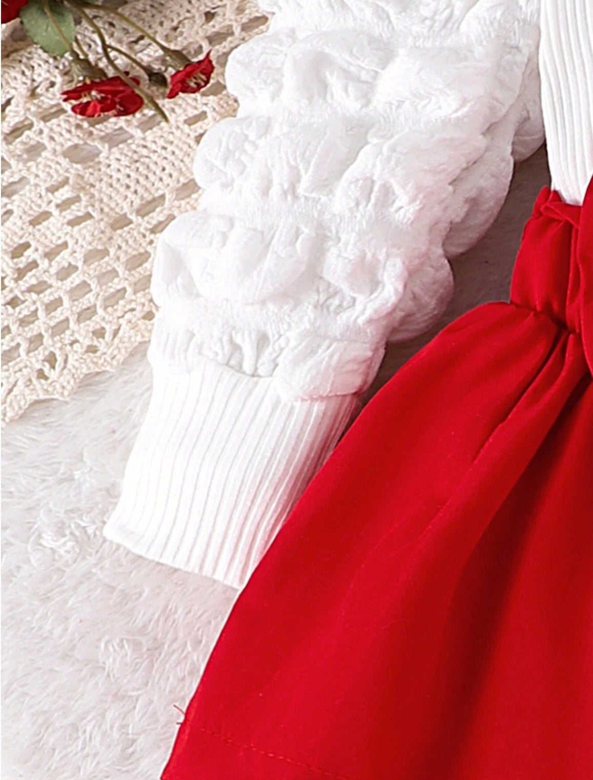 Conjunto de 2 piezas para niñas: body con mangas abullonadas y falda con volantes, acompañado de diadema y medias largas