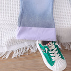 Conjunto de 3 piezas: camisa de manga larga, chaleco de lana decorado y pantalón vaquero