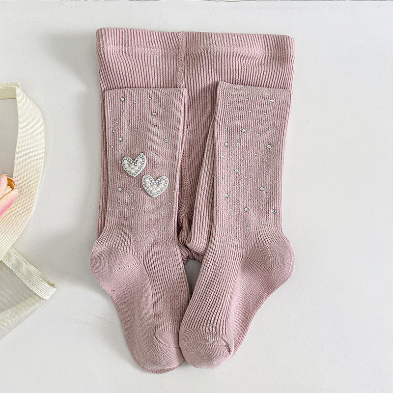 Calcetines de algodón para niñas decorados con corazones de cristal brillantes