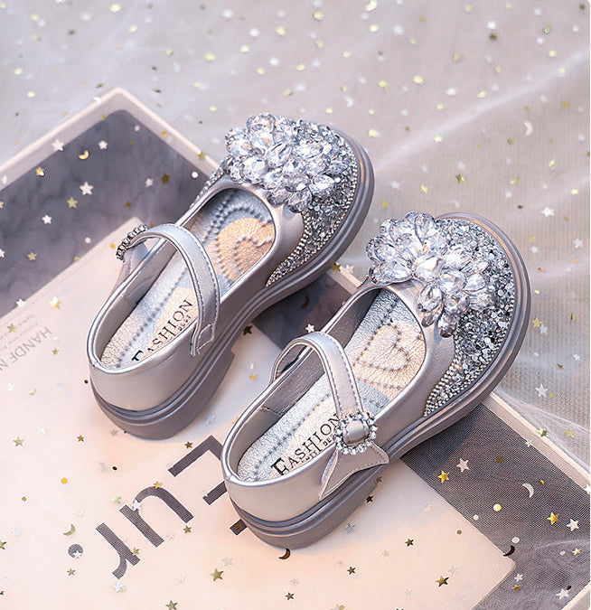 حذاء بناتي أنيق بتصميم زهرة كريستالية لامعة