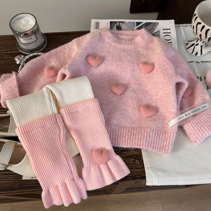 Conjunto de 2 piezas: Suéter de punto y pantalón de punto con volante.