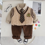 Conjunto clásico de 3 piezas: chaleco de lana, camisa de manga larga y pantalón