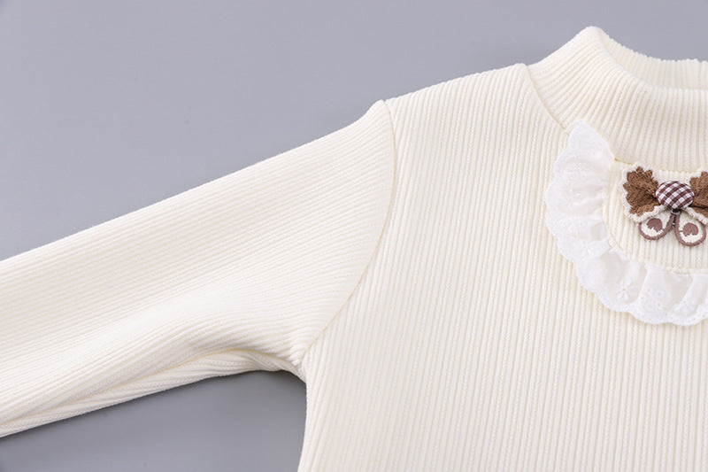 Conjunto de 3 piezas: chaleco de piel, camiseta interior cálida y falda de tweed.