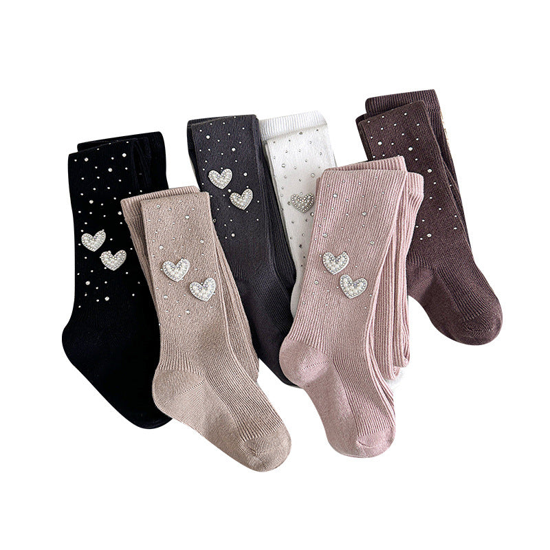 Calcetines de algodón para niñas decorados con corazones de cristal brillantes