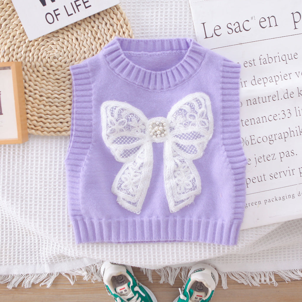 Conjunto de 3 piezas: camisa de manga larga, chaleco de lana decorado y pantalón vaquero