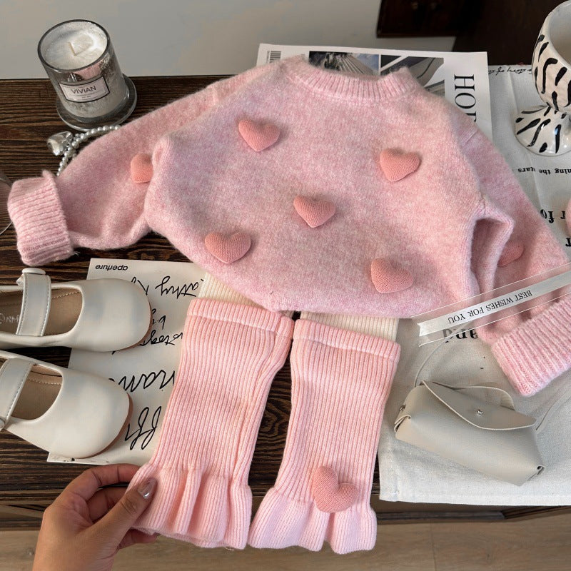 Conjunto de 2 piezas: Suéter de punto y pantalón de punto con volante.