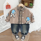 Conjunto de 3 piezas: chaqueta, camisa de cuadros interior y pantalón vaquero