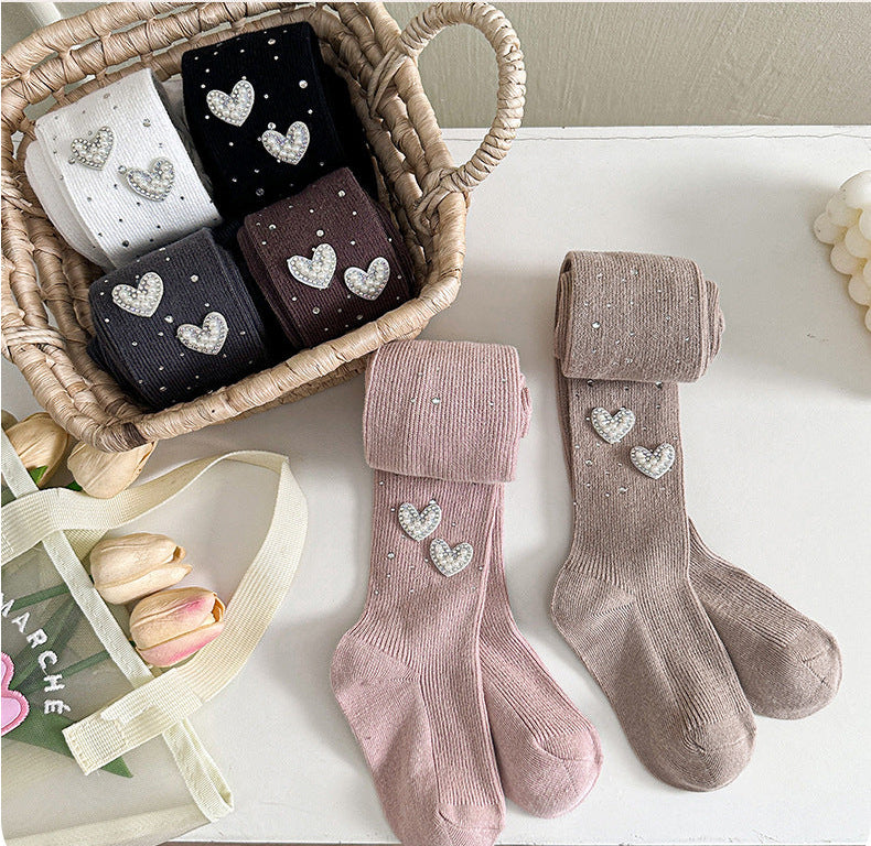 Calcetines de algodón para niñas decorados con corazones de cristal brillantes