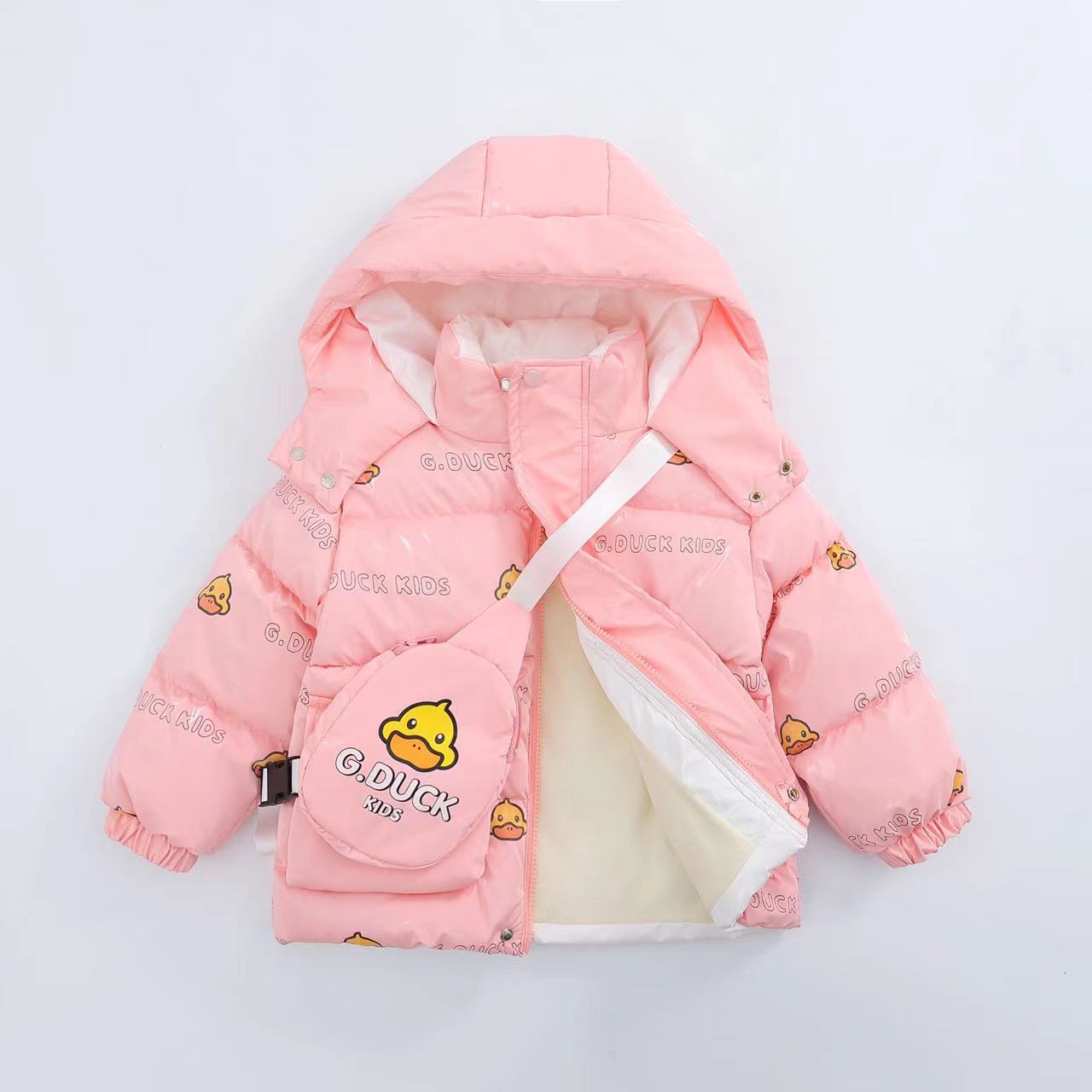 Chaqueta de invierno con capucha y estampado de patitos con diseño moderno