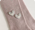 Calcetines de algodón para niñas decorados con corazones de cristal brillantes