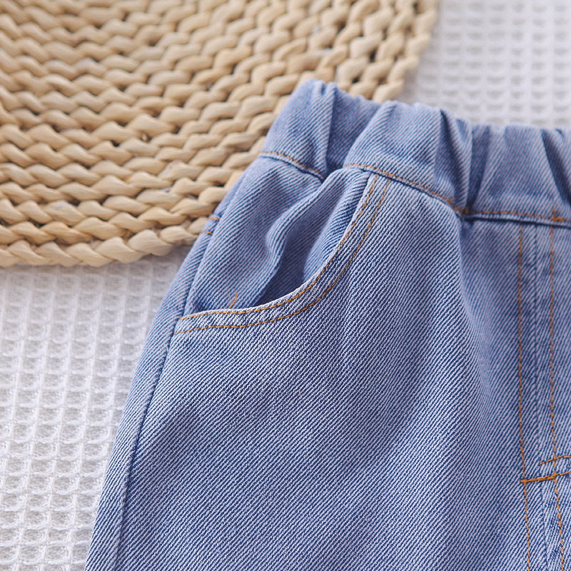 Conjunto de 3 piezas: camisa de manga larga, chaleco de lana decorado y pantalón vaquero