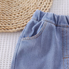 Conjunto de 3 piezas: camisa de manga larga, chaleco de lana decorado y pantalón vaquero