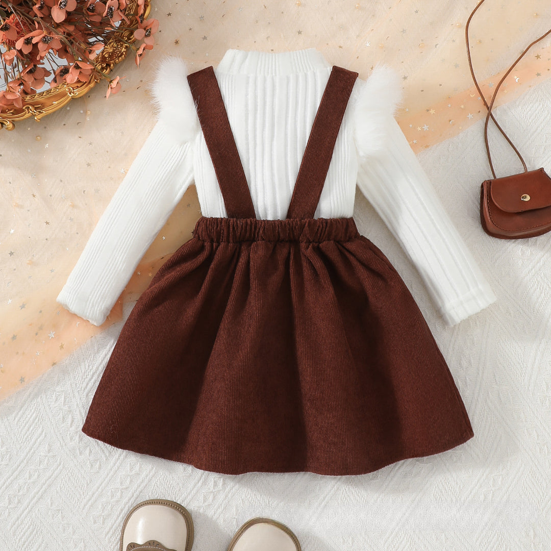 Conjunto clásico y moderno de 2 piezas: camiseta de manga larga y vestido con tirantes.